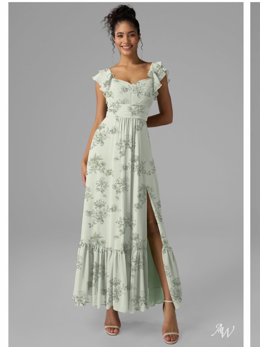 Ruffled Sweetheart Maxi Dress in Sage Green